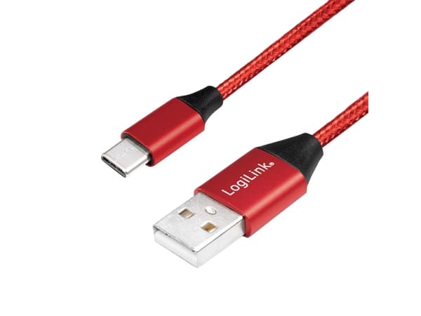 LogiLink CU0148, 1 m, USB A, USB C, USB 2.0, 0,48 Gbit/s, Svart, Röd