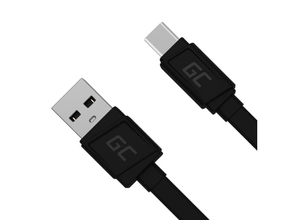 Green Cell GCmatte - USB-kabel - 24 pin USB-C (hane) till USB (hane) - 25 cm - platt - svart