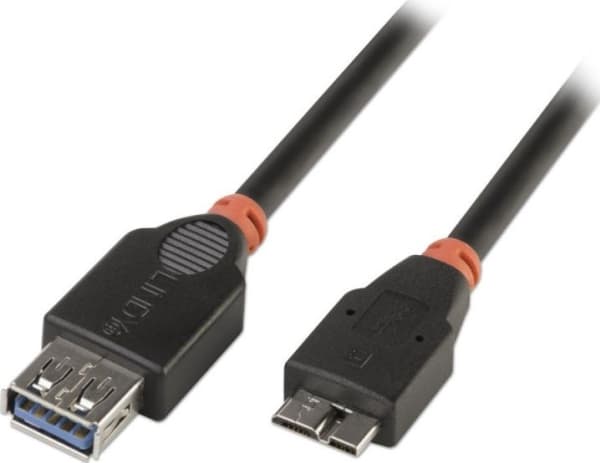 Lindy 31613, 0,5 m, Micro-USB B, USB A, USB 3.2 Gen 1 (3.1 Gen 1), Hane/Hona, Svart