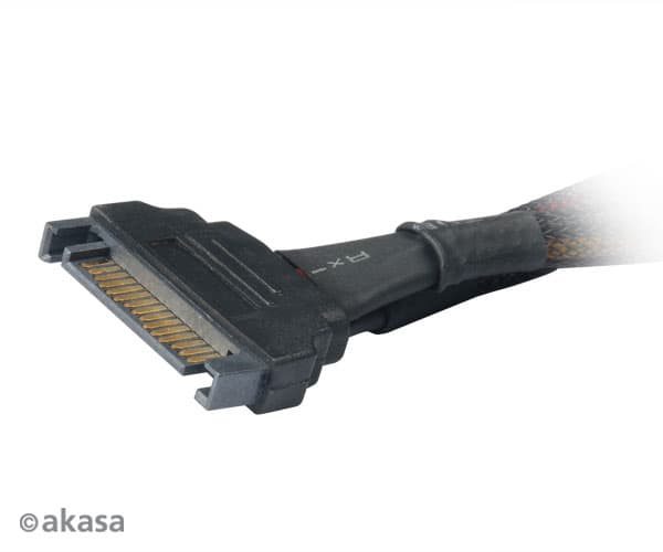 Akasa AK-CBPW15-15BK, 0,15 m, SATA 15-pin, 2 x SATA 155-pin, Hankjønn, Hunkjønn, 90°