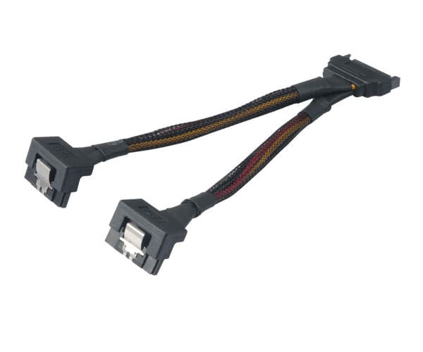 Akasa AK-CBPW15-15BK, 0,15 m, SATA 15-pin, 2 x SATA 155-pin, Hankjønn, Hunkjønn, 90°