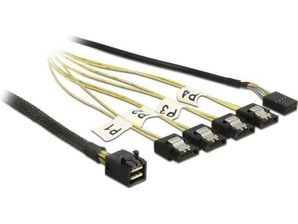 Delock - SATA/SAS-kabel - SAS 6Gbit/s - 4 x Mini SAS HD (SFF-8643) (hann) til SATA, sidebånd - 1 m