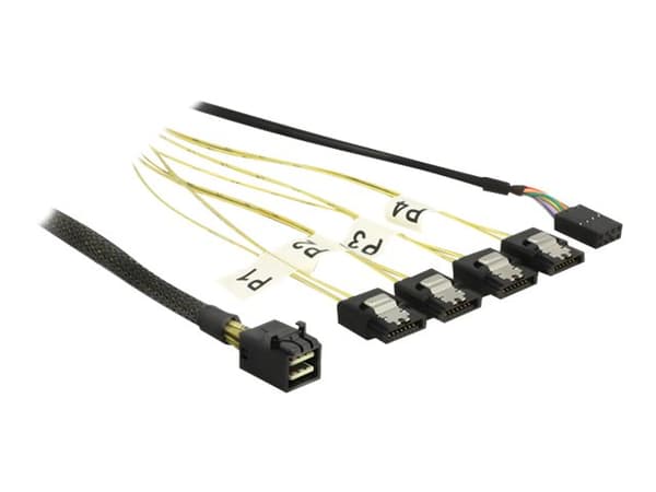 Delock - SATA/SAS-kabel - SAS 6Gbit/s - 4 x Mini SAS HD (SFF-8643) (hann) til SATA, sidebånd - 1 m