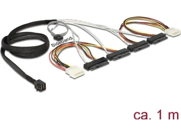 Delock - SAS intern kabel - med sidebånd - SAS 6Gbit/s - 29-pins intern SAS (SFF-8482) (hunn) til 4-pin intern strøm, 4 x Mini SAS HD (SFF-8643) (han
