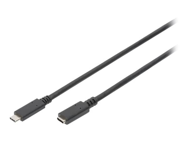 DIGITUS - USB-förlängningskabel - 24 pin USB-C (hane) till 24 pin USB-C (hona) - USB 3.1 Gen 2 - 20 V - 5 A - 70 cm - svart