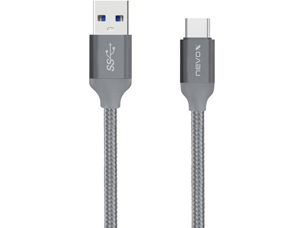 nevox 1480, 2 m, USB A, USB C, USB 3.2 Gen 2 (3.1 Gen 2), Hane/Hane, Grå