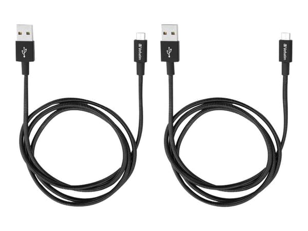 Verbatim Sync and Charge - USB-kabel - USB (hane) till mikro-USB typ B (hane) - 1 m - svart (paket om 2)