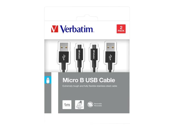 Verbatim Sync and Charge - USB-kabel - USB (hane) till mikro-USB typ B (hane) - 1 m - svart (paket om 2)