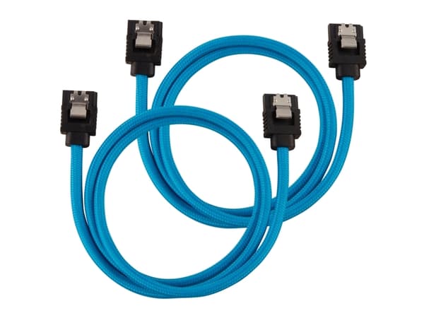 CORSAIR Premium Sleeved - SATA-kabel - Serial ATA 150/300/600 - SATA (hann) rett, låst til SATA (hann) rett, låst - 60 cm - blå (en pakke 2)