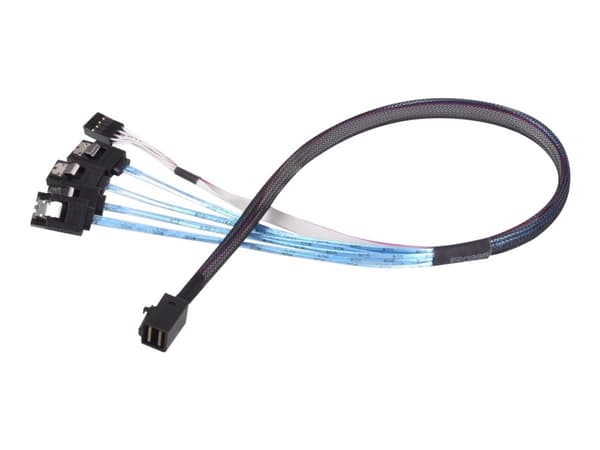 SilverStone CPS05 - SATA/SAS-kabel - med sidoband - SAS 12Gbit/s - 4-vägs - 4x mini-SAS HD (SFF-8643) (hane) till SATA, sidoband (hane) - 50 cm - sva