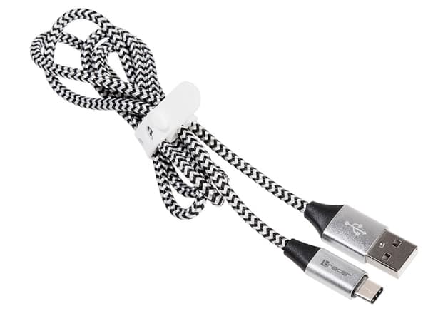 Tracer - USB-kabel - USB (hann) til 24 pin USB-C (hann) - USB 2.0 - 2.1 A - 1 m - svart, sølv