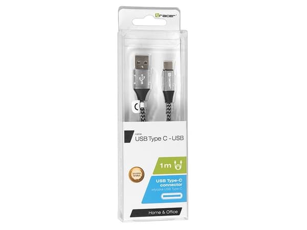 Tracer - USB-kabel - USB (hann) til 24 pin USB-C (hann) - USB 2.0 - 2.1 A - 1 m - svart, sølv