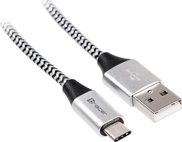 Tracer - USB-kabel - USB (hann) til 24 pin USB-C (hann) - USB 2.0 - 2.1 A - 1 m - svart, sølv