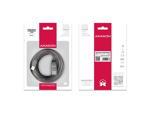 Axagon ADR-210, 10 m, USB A, USB A, USB 2.0, 0,48 Gbit/s, Svart