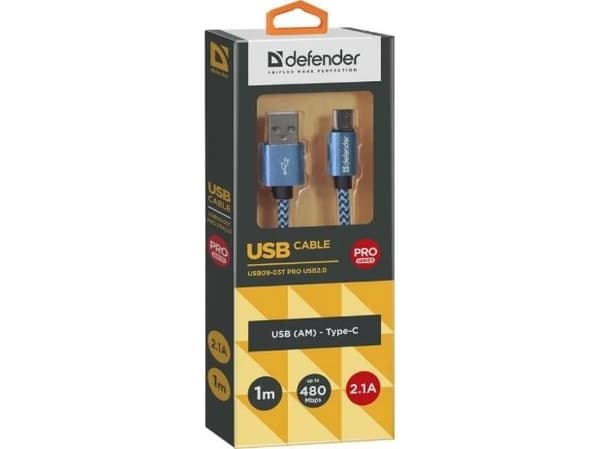 Defender USB-A - USB-C 1 m USB-kaapeli Sininen (87817)