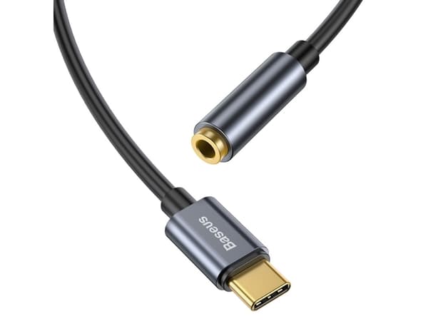 Baseus L54, Sort, Grå, USB C, 3.5mm, Hankjønn, Hunkjønn, Rett