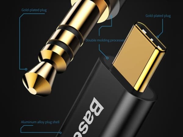 Baseus CAM01-01, 1,2 m, 3,5 mm, USB C, Sort