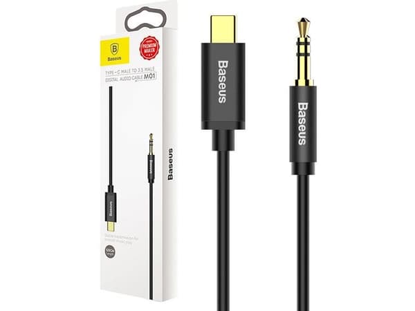 Baseus CAM01-01, 1,2 m, 3,5 mm, USB C, Sort