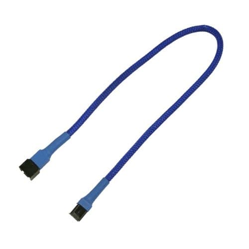 Nanoxia - Forlengelseskabel for viftestrømforsyning - 3 pin internstr (hunn) til 3 pin internstr (hann) - 30 cm - blå