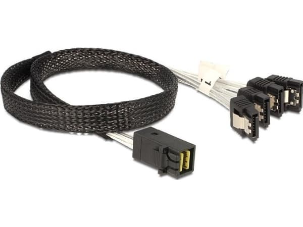 Delock - SATA/SAS-kabel - SAS 6Gbit/s - 4-spors - 4 x Mini SAS HD (SFF-8643) (hann) til SATA (hunn) - 50 cm - låst