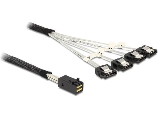 Delock - SATA/SAS-kabel - SAS 6Gbit/s - 4-spors - 4 x Mini SAS HD (SFF-8643) (hann) til SATA (hunn) - 50 cm - låst