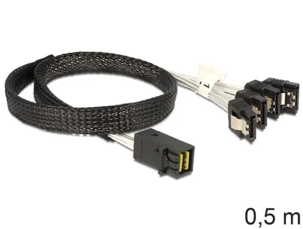 Delock - SATA/SAS-kabel - SAS 6Gbit/s - 4-spors - 4 x Mini SAS HD (SFF-8643) (hann) til SATA (hunn) - 50 cm - låst
