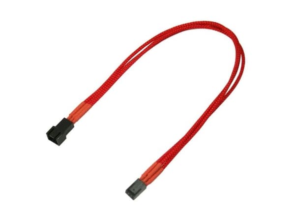 Nanoxia - Forlengelseskabel for viftestrømforsyning - 3 pin internstr (hunn) til 3 pin internstr (hann) - 30 cm - rød