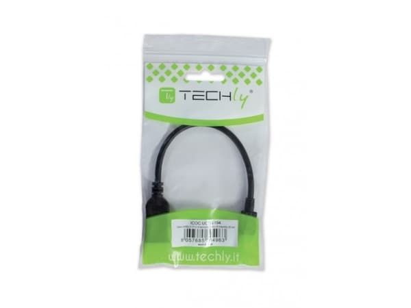 Techly 0.2m USB 2.0 Micro B - USB 2.0 A M/F, 0,2 m, Micro-USB B, USB A, USB 2.0, Hane/Hona, Svart