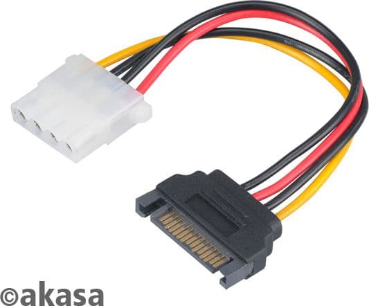 Akasa SATA til 4-pinners Molex-adapter, 0,15 m, SATA 15-kontakt, Molex (4-pinners), flerfarget