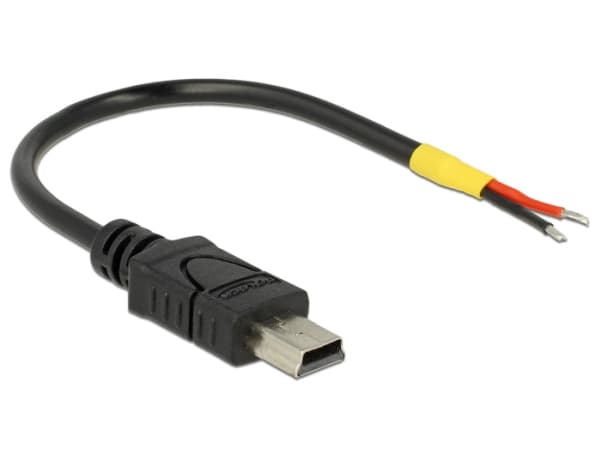 Delock USB 2.0 Micro-B male > 2 x open wires - Strømkabel - Micro-USB type B (kun strøm) (hann) til uisolert tråd - 10 cm - svart