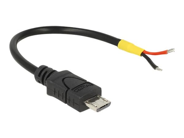 Delock USB 2.0 Micro-B male > 2 x open wires - Strømkabel - Micro-USB type B (kun strøm) (hann) til uisolert tråd - 10 cm - svart