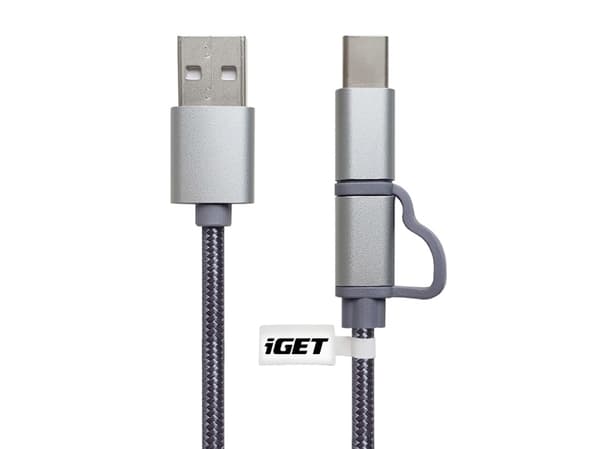 iGET G2V1, 1 m, USB A, USB C/Micro-USB A, Metallisk, Sølv