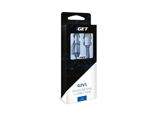 iGET G2V1, 1 m, USB A, USB C/Micro-USB A, Metallisk, Sølv