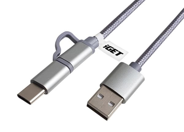 iGET G2V1, 1 m, USB A, USB C/Micro-USB A, Metallisk, Sølv