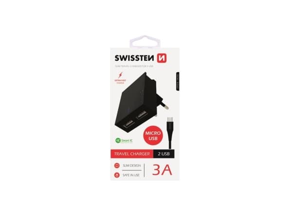 Swissten 22042000, inomhus, AC, 3 A, 1,2 m, Svart
