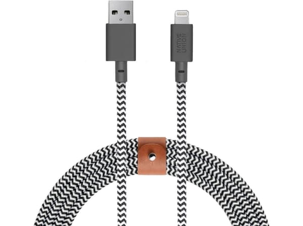 Native Union BELT-KV-L-ZEB-3, 3 m, Lightning, USB A, Hankoppling, Hankoppling, Svart, Vit