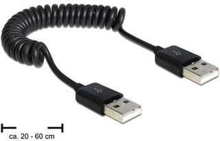 Delock - USB-kabel - USB (hane) till USB (hane) - USB 2.0 - 60 cm - lindad - svart