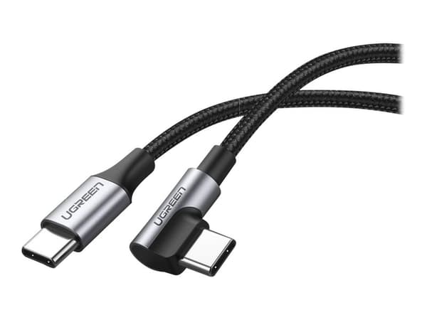 Ugreen - USB-kabel - 24 pin USB-C (hane) högervinklad till 24 pin USB-C (hane) rak - USB 2.0 - 20 V - 3 A - 1 m - USB Power Delivery (60W) - svart