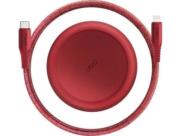 USB UNIQ cable UNIQ MFI cable Halo USB-C-Lightning 18W nylon retractable 1.2m red/carmine red