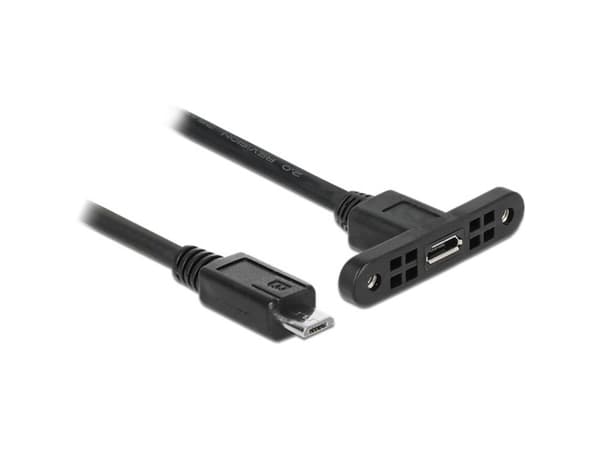 Delock - USB-förlängningskabel - mikro-USB typ B (hane) till mikro-USB typ B (hona) kan monteras på panel - USB 2.0 - 25 cm - svart