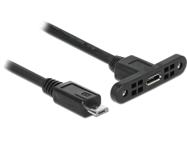 Delock - USB-förlängningskabel - mikro-USB typ B (hane) till mikro-USB typ B (hona) kan monteras på panel - USB 2.0 - 25 cm - svart