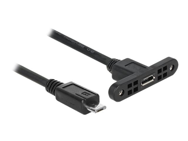Delock - USB-förlängningskabel - mikro-USB typ B (hane) till mikro-USB typ B (hona) kan monteras på panel - USB 2.0 - 25 cm - svart
