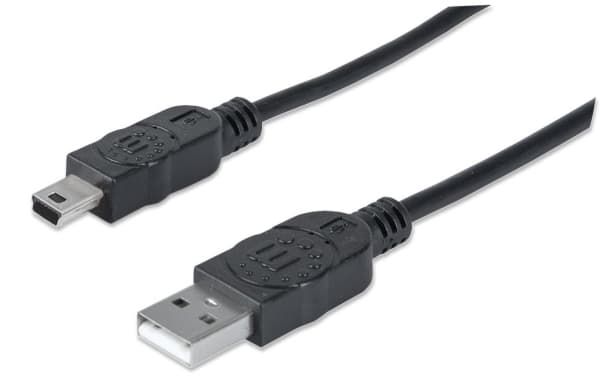 Manhattan 333375, 1,8 m, USB A, Mini-USB B, USB 2.0, Hankjønn/hankjønn, Sort