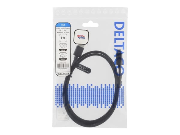 DELTACO - USB-kabel - USB typ A (hane) till 24 pin USB-C (hane) - USB 3.1 Gen 1 - 3 A - 1 m - svart
