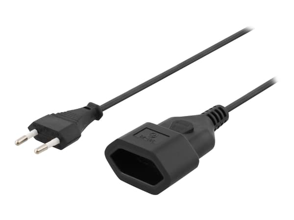 DELTACO DEL-109AC - Strømforlengelseskabel - Europlug (hann) rett til IEC 60906-1 (hunn) rett - AC 250 V - 2.5 A - 1 m - svart
