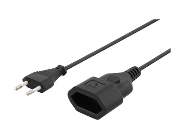 DELTACO DEL-109AC - Strømforlengelseskabel - Europlug (hann) rett til IEC 60906-1 (hunn) rett - AC 250 V - 2.5 A - 1 m - svart