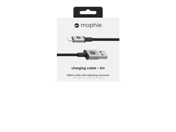 mophie 409903216, 3 m, Lightning, USB A, Hankjønn, Hankjønn, Sort
