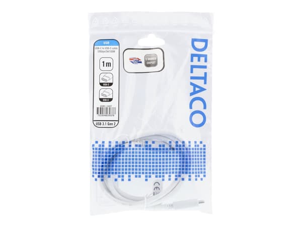 Deltaco USBC-1407, 1 m, USB C, USB C, USB 3.2 Gen 2 (3.1 Gen 2), Valkoinen