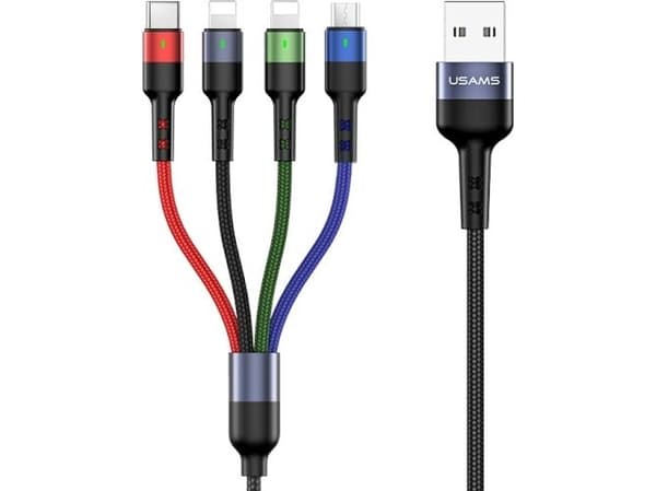Kabel USB Usams USB-A - USB-C + microUSB + 2x Lightning 3 m Czarny (63757-uniw)