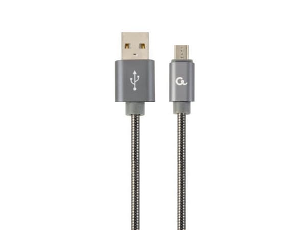 Cablexpert Premium spiral metal - USB-kabel - Micro-USB Type B (hane) till USB (hane) - USB 2.0 - 2.1 A - 2 m - grå-metallic